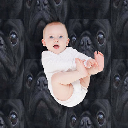 Black Pug Dog Face Throw Blanket