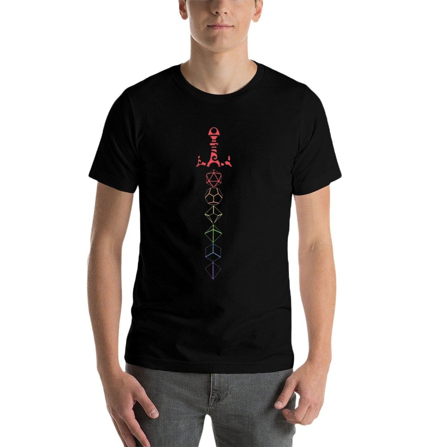 Rainbow Dice Sword Tabletop RPG Gaming  High-quality Stitching T-Shirt