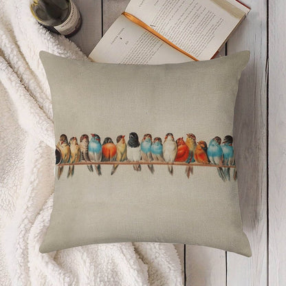 Vintage Birds Linen Throw Pillow Cover