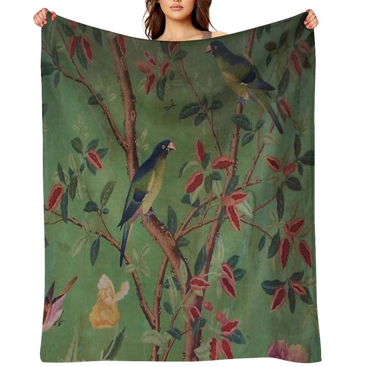 Green Dream Chinoiserie Throw Blanket