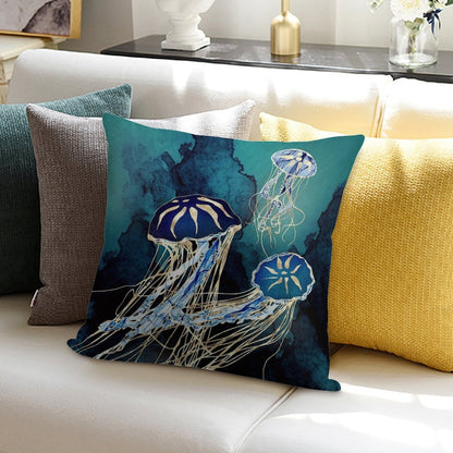 Metallic Jellyfish III Soft Fade-Resistant Throw Pillow