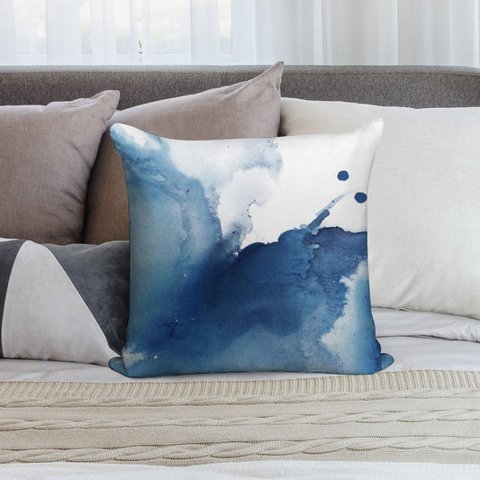 Indigo Blue Sea, Abstract Ink Painting Soft Fade-Resistant Throw Pillow