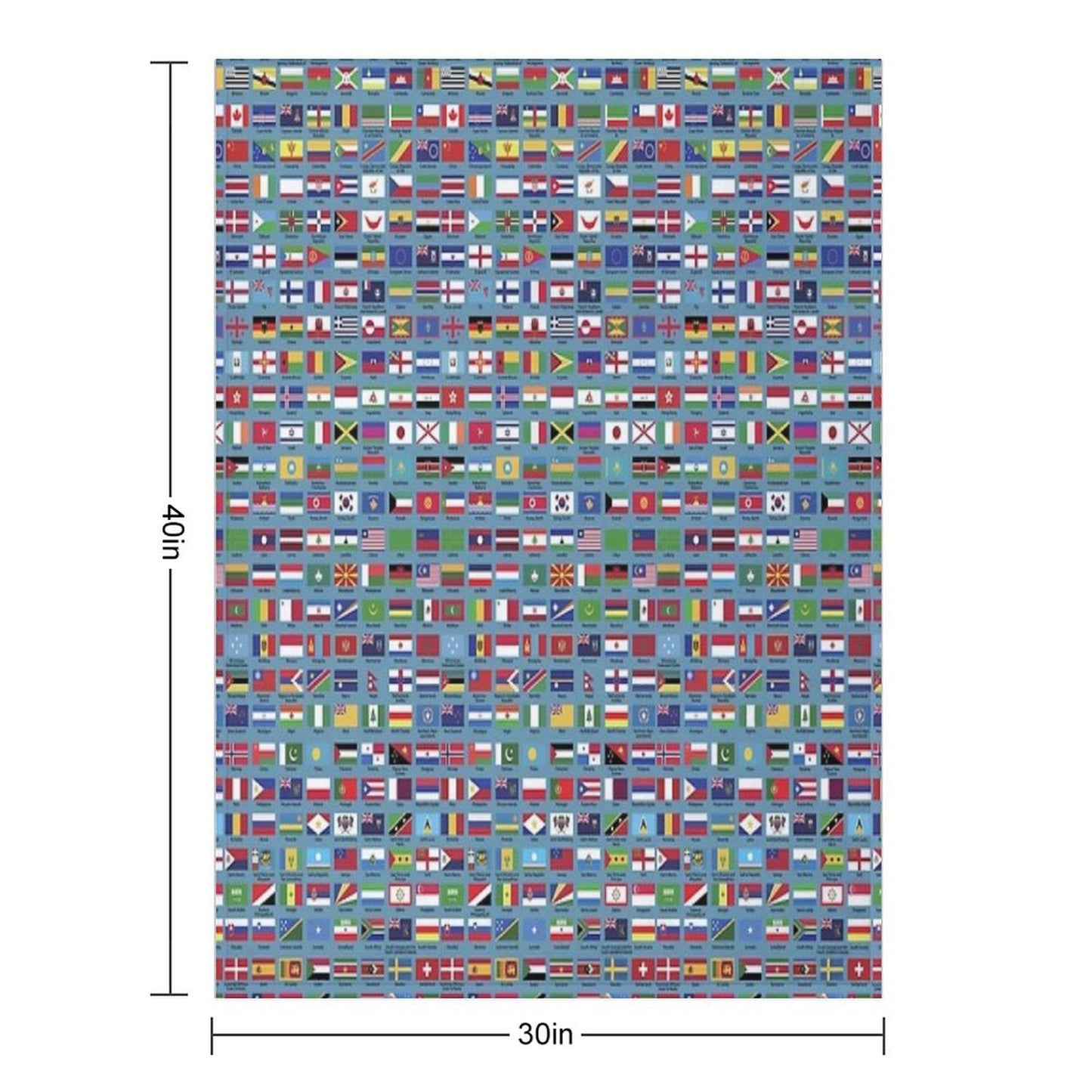 World Flags with Country Names  - Blue Throw Blanket