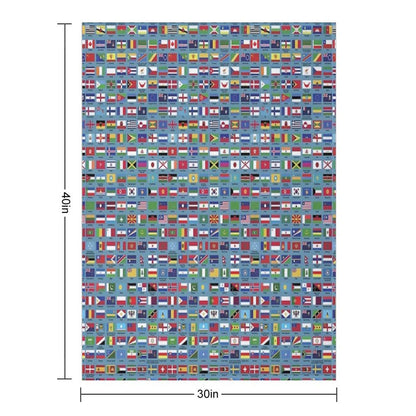World Flags with Country Names  - Blue Throw Blanket