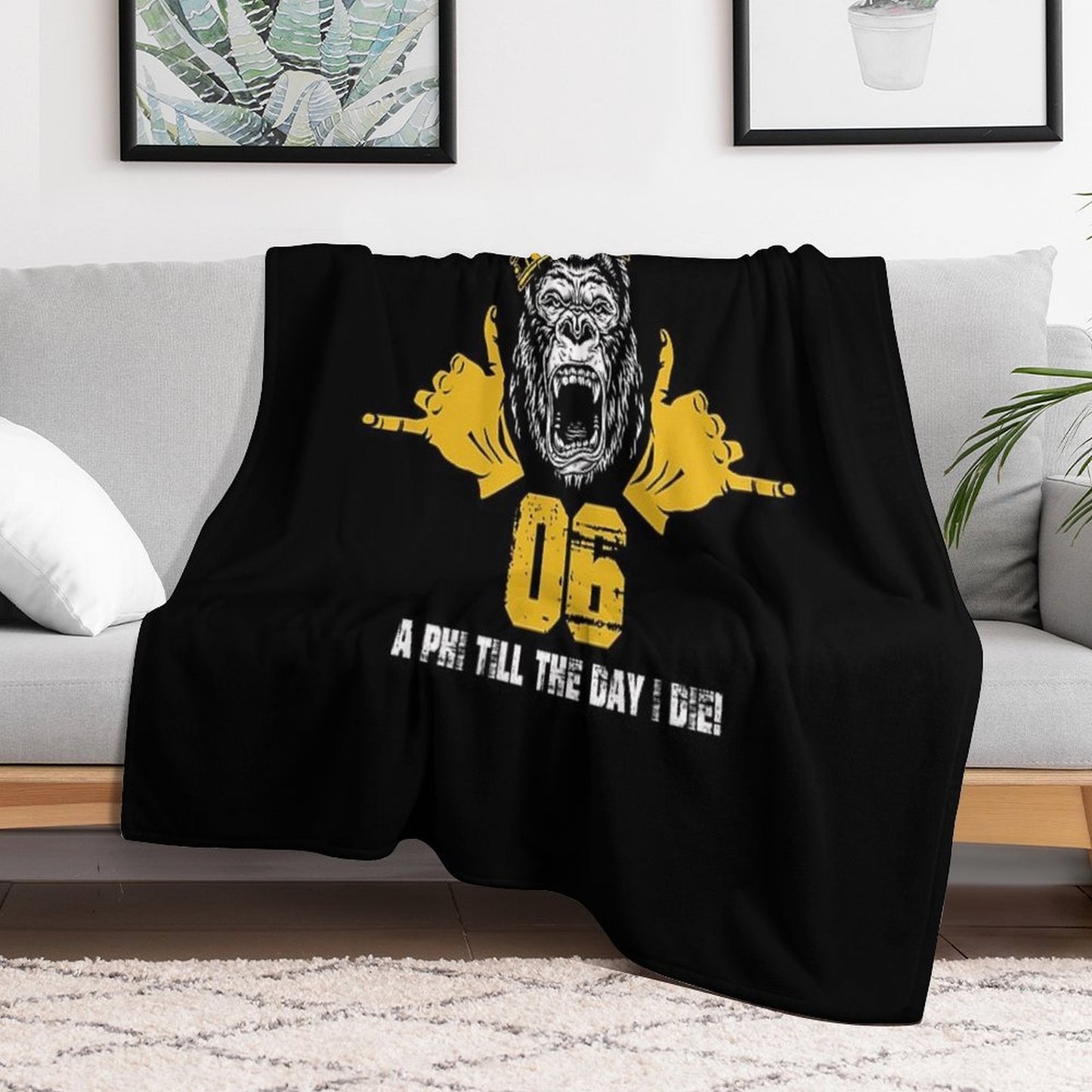 Mens Alpha 1906 Gorilla Hand Sign Phi Alpha Crown Throw Blanket