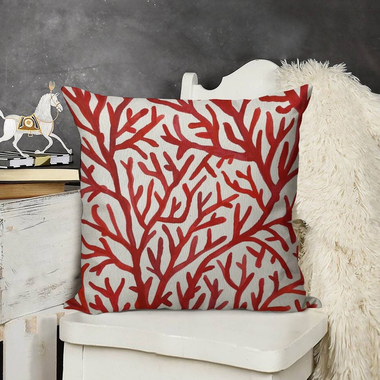 Red Coral Linen Throw Pillow Cover
