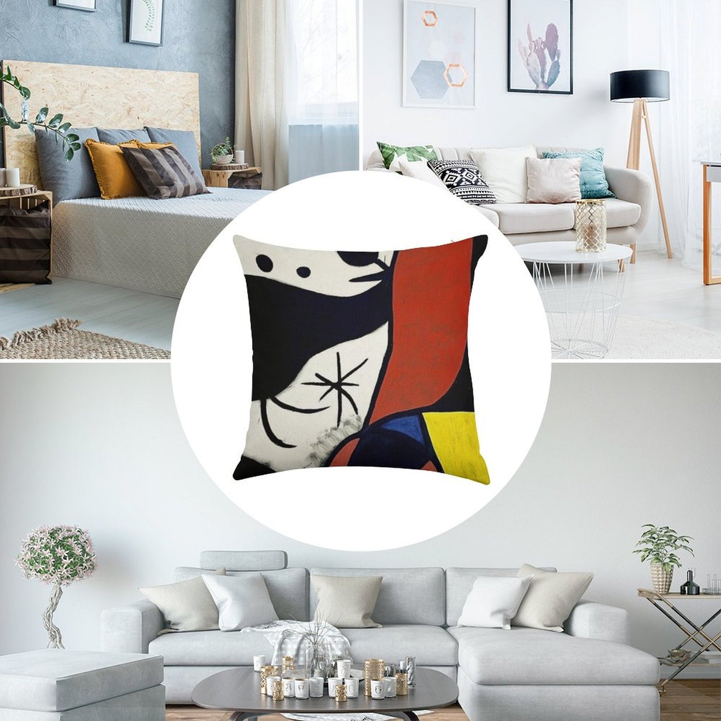 Mirò Art 1 Linen Throw Pillow Cover