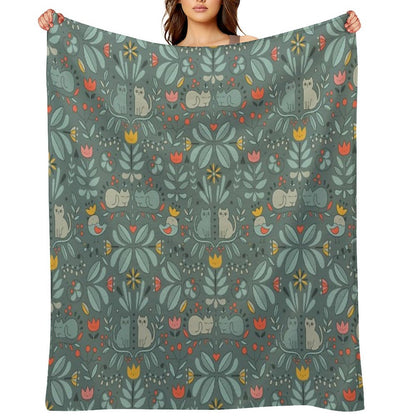 Swedish Folk Cats Throw Blanket