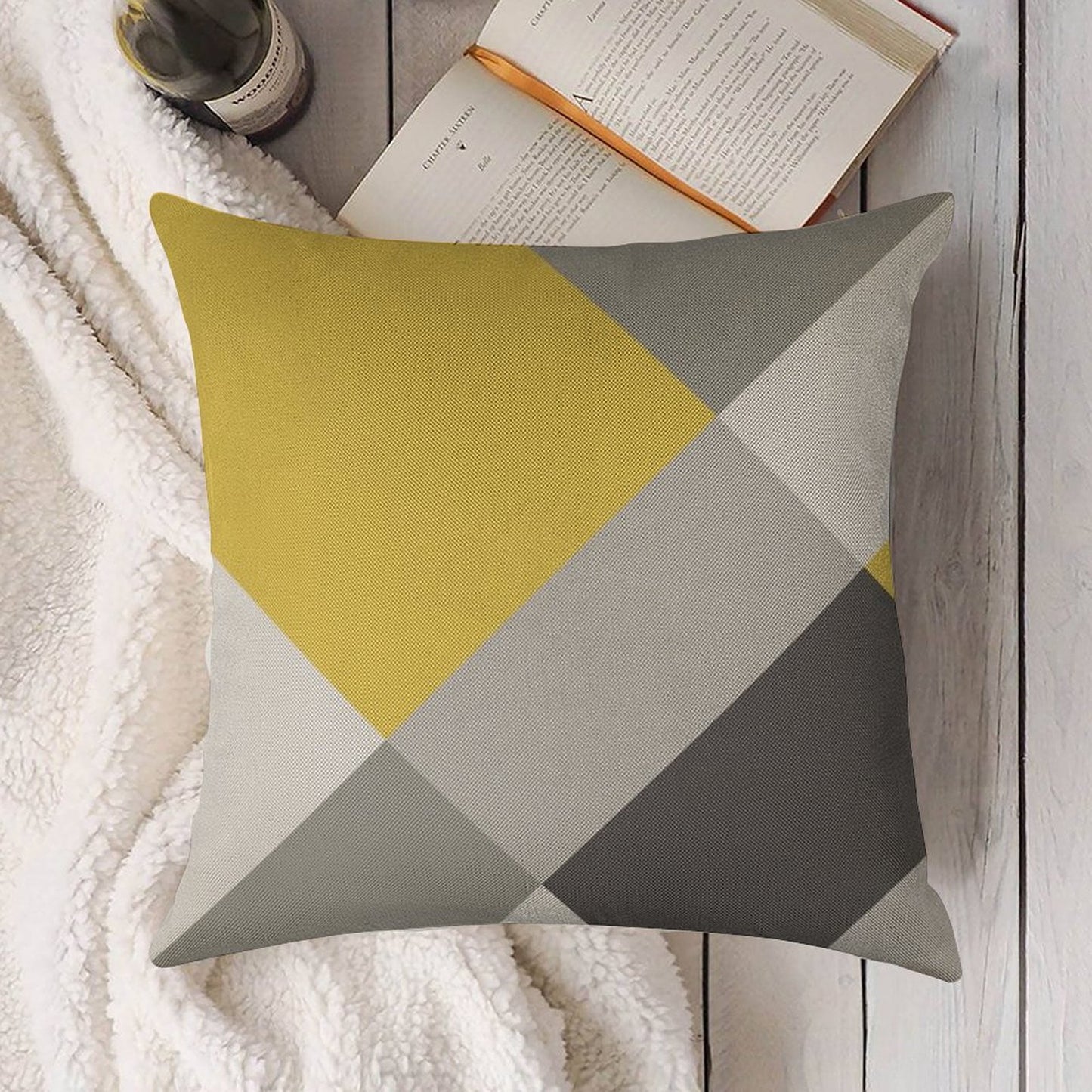 Mustard & Grey Patchwork Linen Throw Pillow Cover
