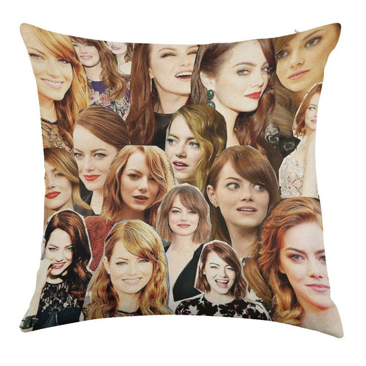 Emma Stone Collage Linen Throw Pillow Cover