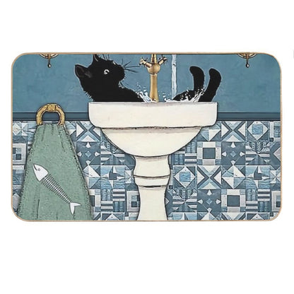 Beauty Black Cat Wash Your Paws Bath Mat