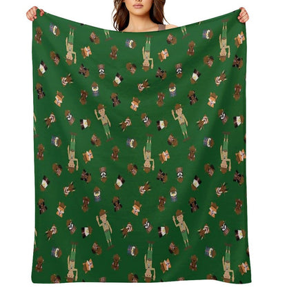Wood Badge Patrol Critters - Baden-Powell Pattern - Green Throw Blanket