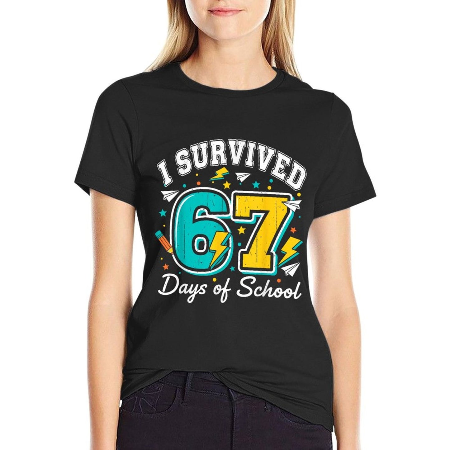 I Survived 67 Days of School Funny 67 Teachers Students Meme  Moisture-wicking T-Shirt