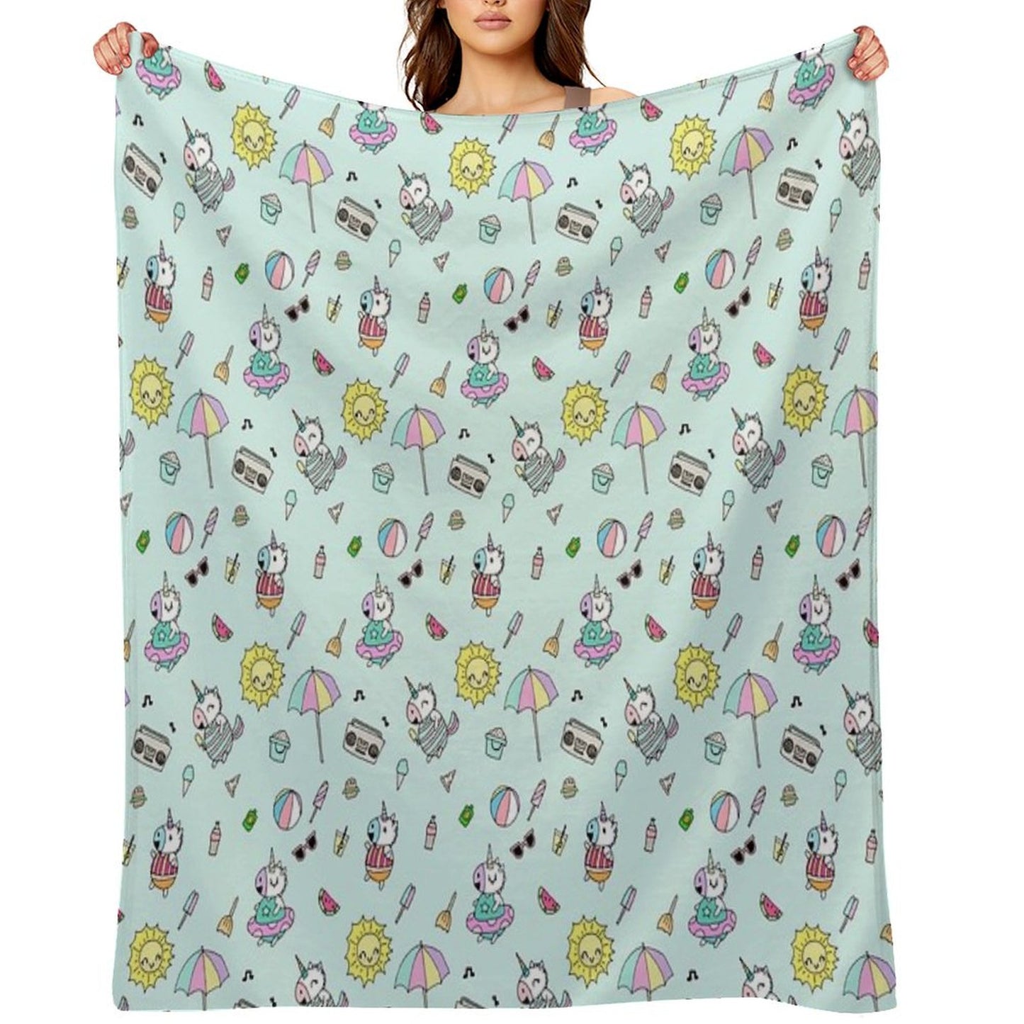 Summer Unicorn Pool Party Throw Blanket