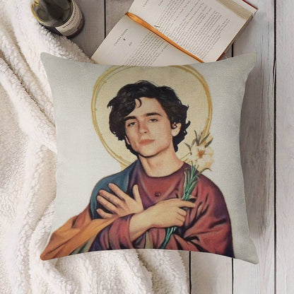 Timothee Chalamet SaintGod Sticker Linen Throw Pillow Cover