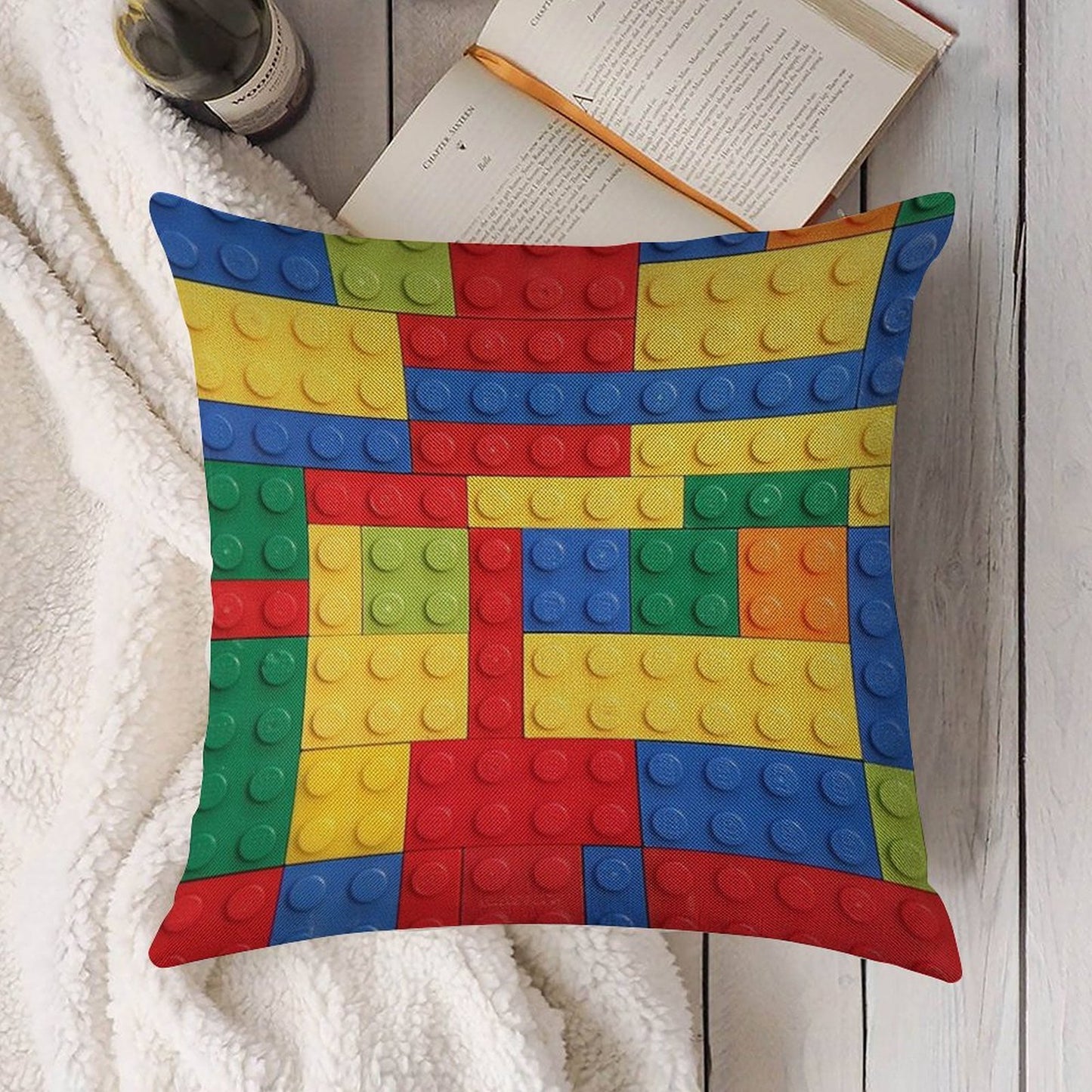 Colorful Bricks Design Linen Throw Pillow Cover
