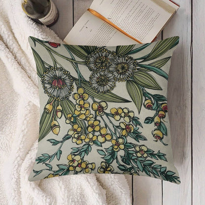 Retro Australian Native Floral Linen Throw Pillow Cover