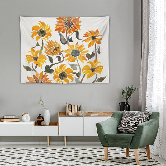 Sunflower Watercolor – Yellow & Black Palette Tapestry