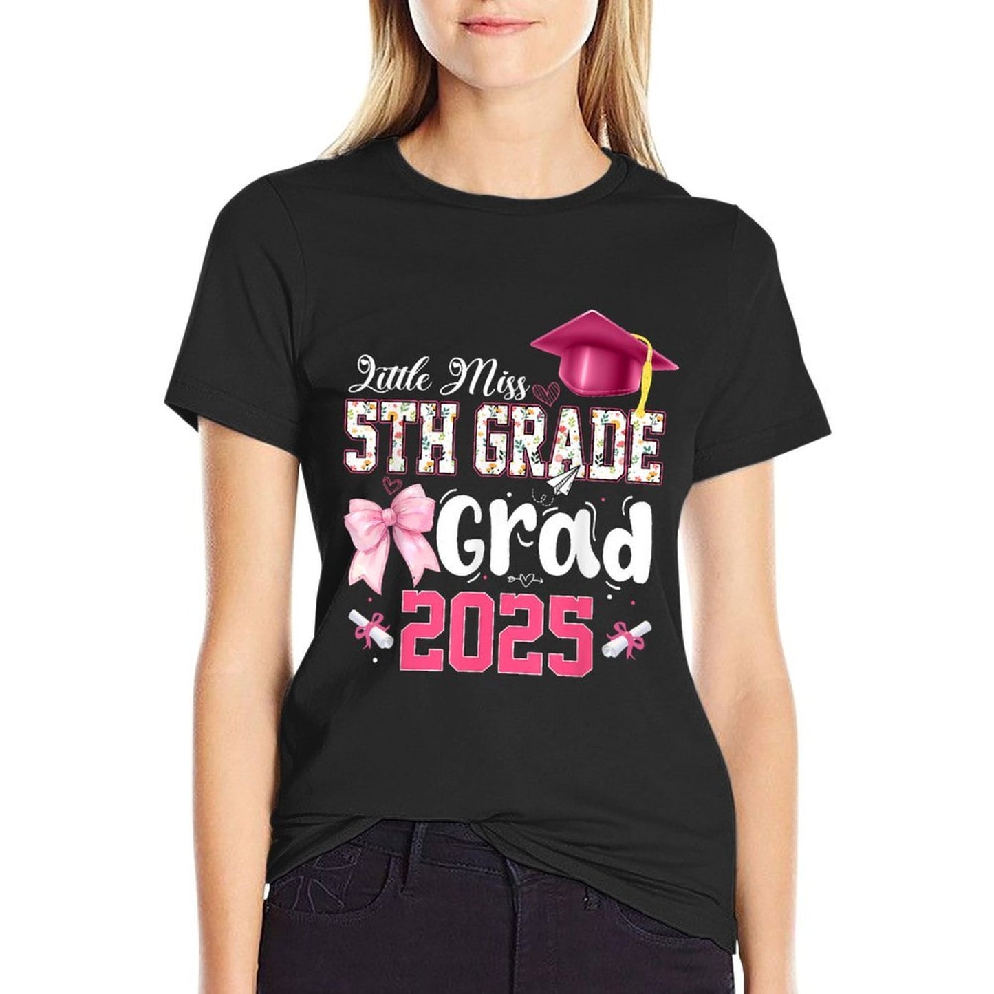 Little Miss 5th Grade Graduation Graduate Coquette Bow Kids  Affordable Price T-Shirt