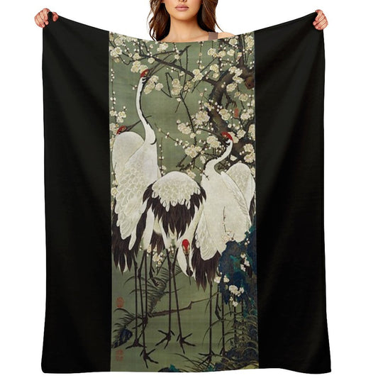 Favourite Artist - Plum Blossoms And Cranes - Ito Jakuchu Throw Blanket