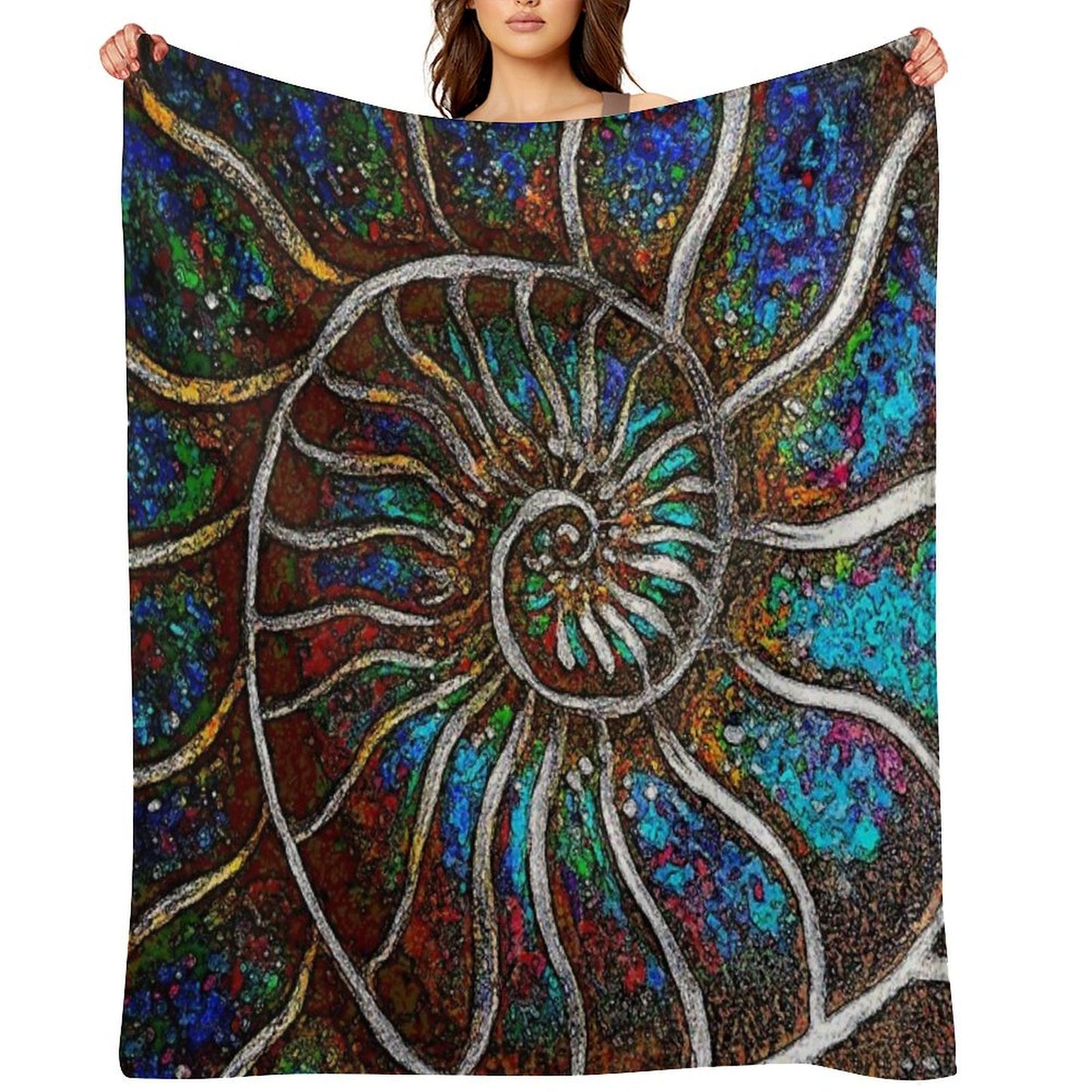 Ammonite Fossil Macro Abstract Art Throw Blanket