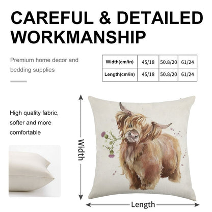 Highland Cow Linen Throw Pillow Cover