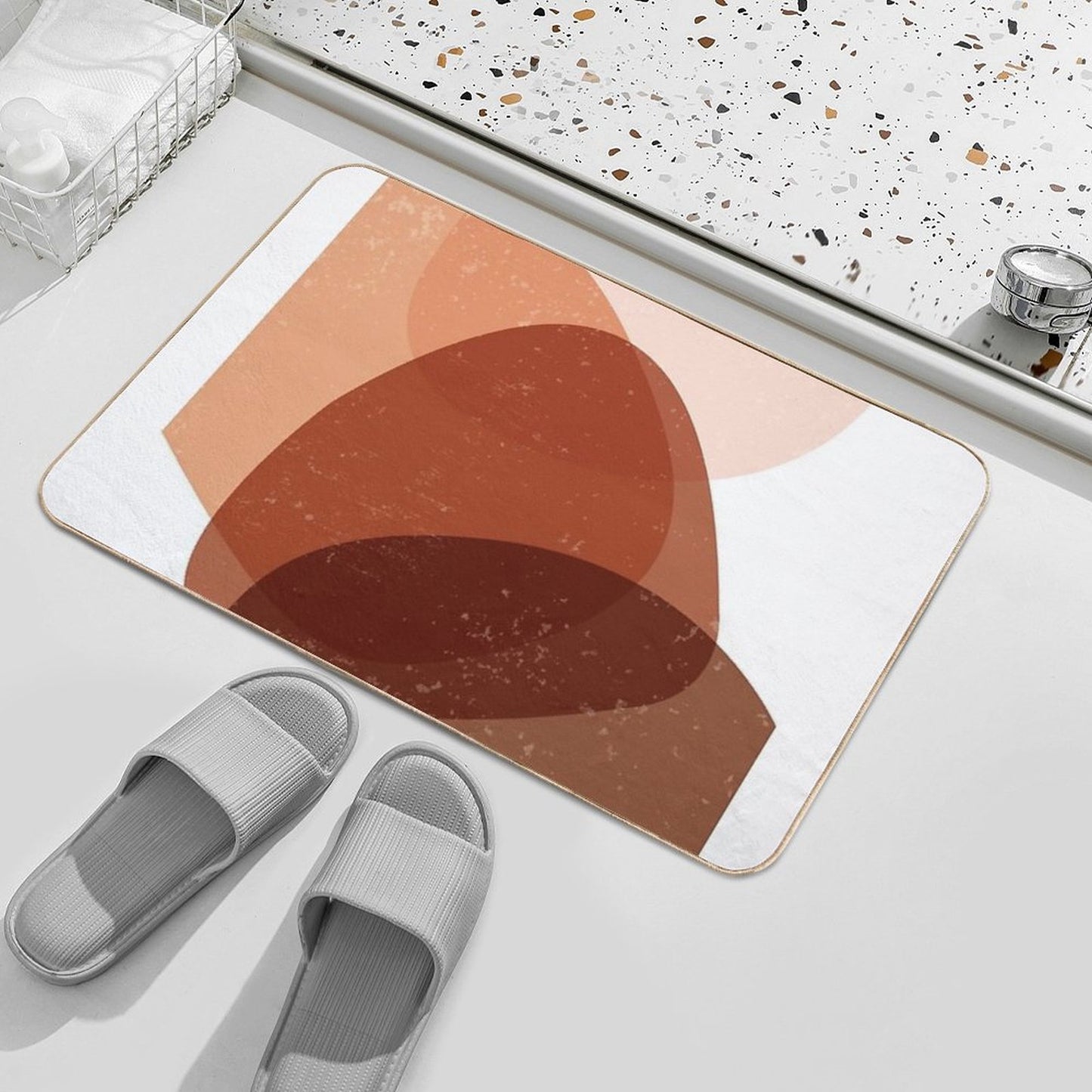 Terracotta Abstract 70 - Modern, Contemporary Art - Abstract Organic Shapes - Minimal - Brown Bath Mat
