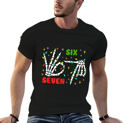 Funny Xmas 67 Skeleton Hand Six Seven Meme Christmas Lights  Fade-proof Color T-Shirt