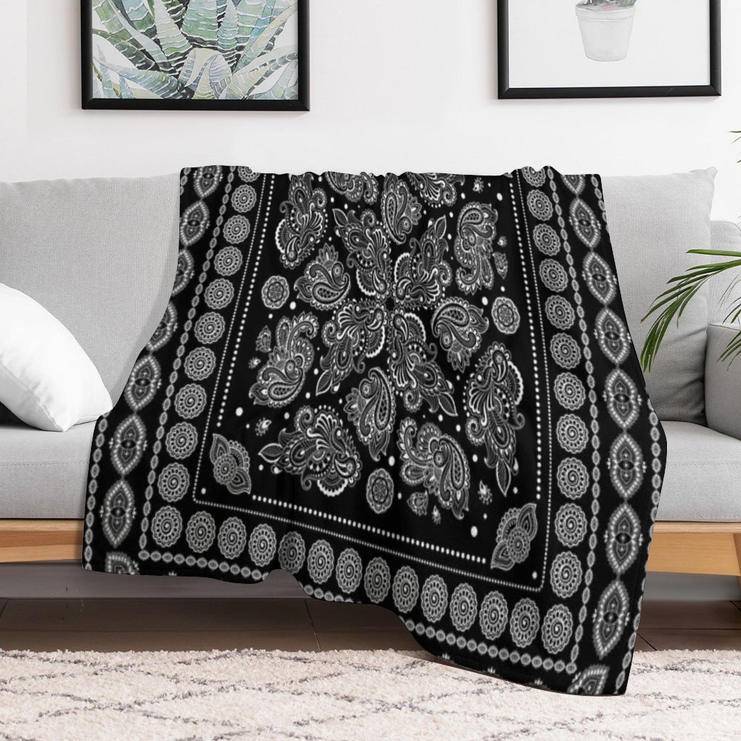 Oriental Paisley Ornament Black And White Throw Blanket