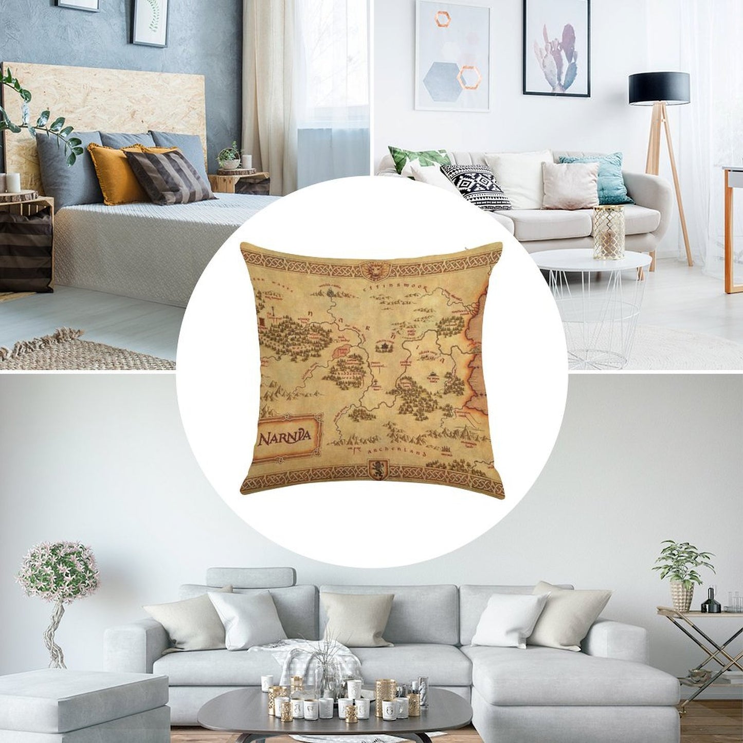 Map of Narnia Linen Throw Pillow Cover