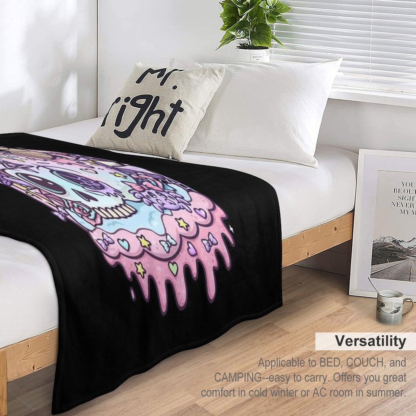Pastel Goth Skull Kawaii Throw Blanket