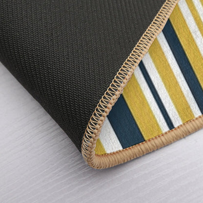 Mustard Yellow Navy Blue And White Stripes Minimalist Color Block Pattern Bath Mat