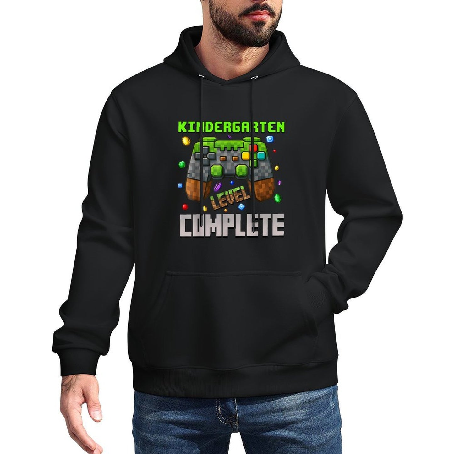 Kindergarten Level Complete Graduation Gamer Pixel Shrink-Resistant Hoodie
