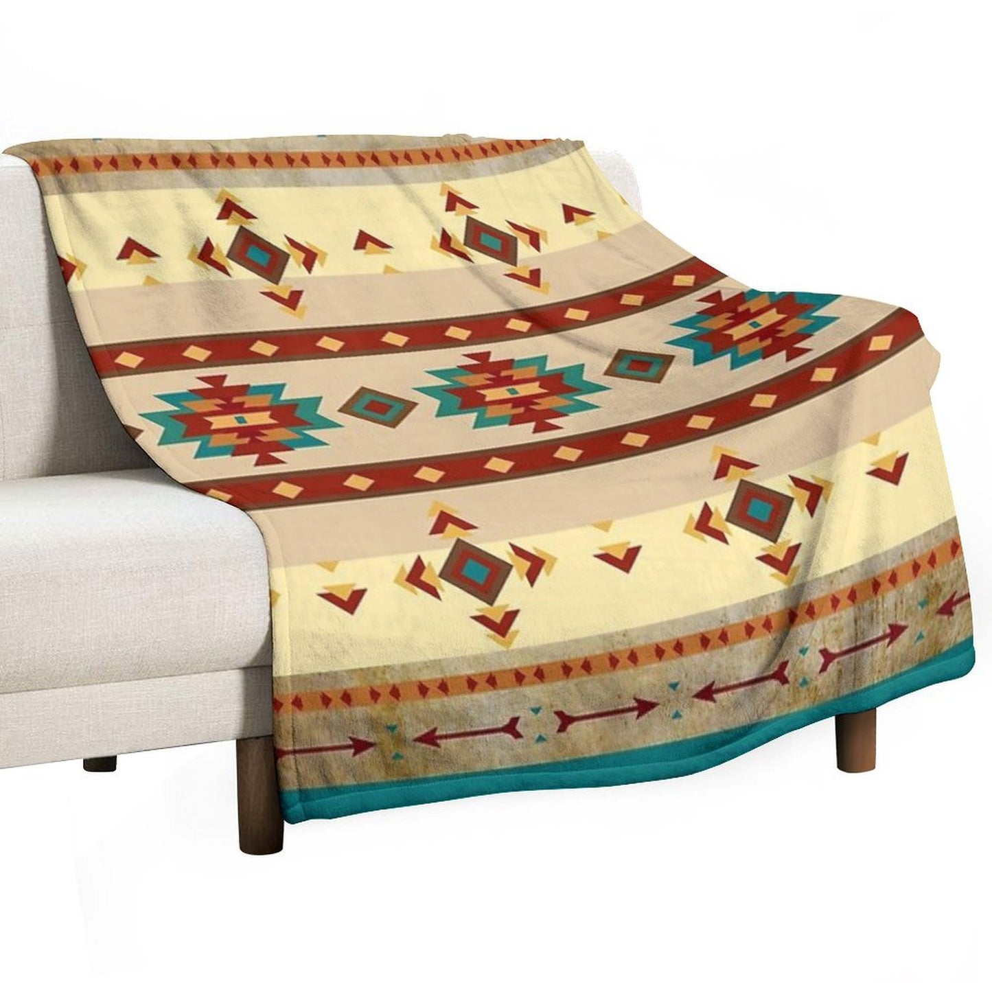 Southwestern Aztec Design - Native American Symbols In Brown, Blues And Terracotta Throw Blanket