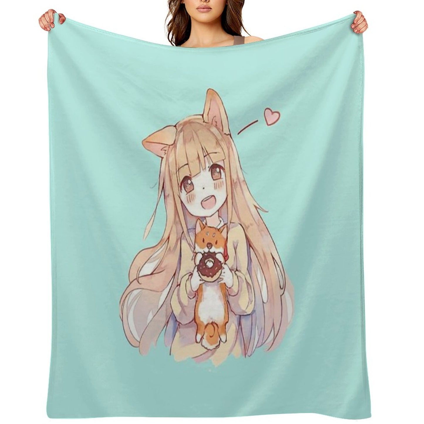 Kawaii Anime Girl Throw Blanket