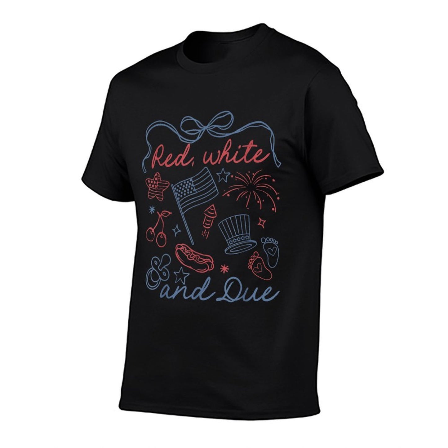 Coquette Bow Red White And Due 4th Of July Pregnancy Reveal  Wrinkle-resistant T-Shirt