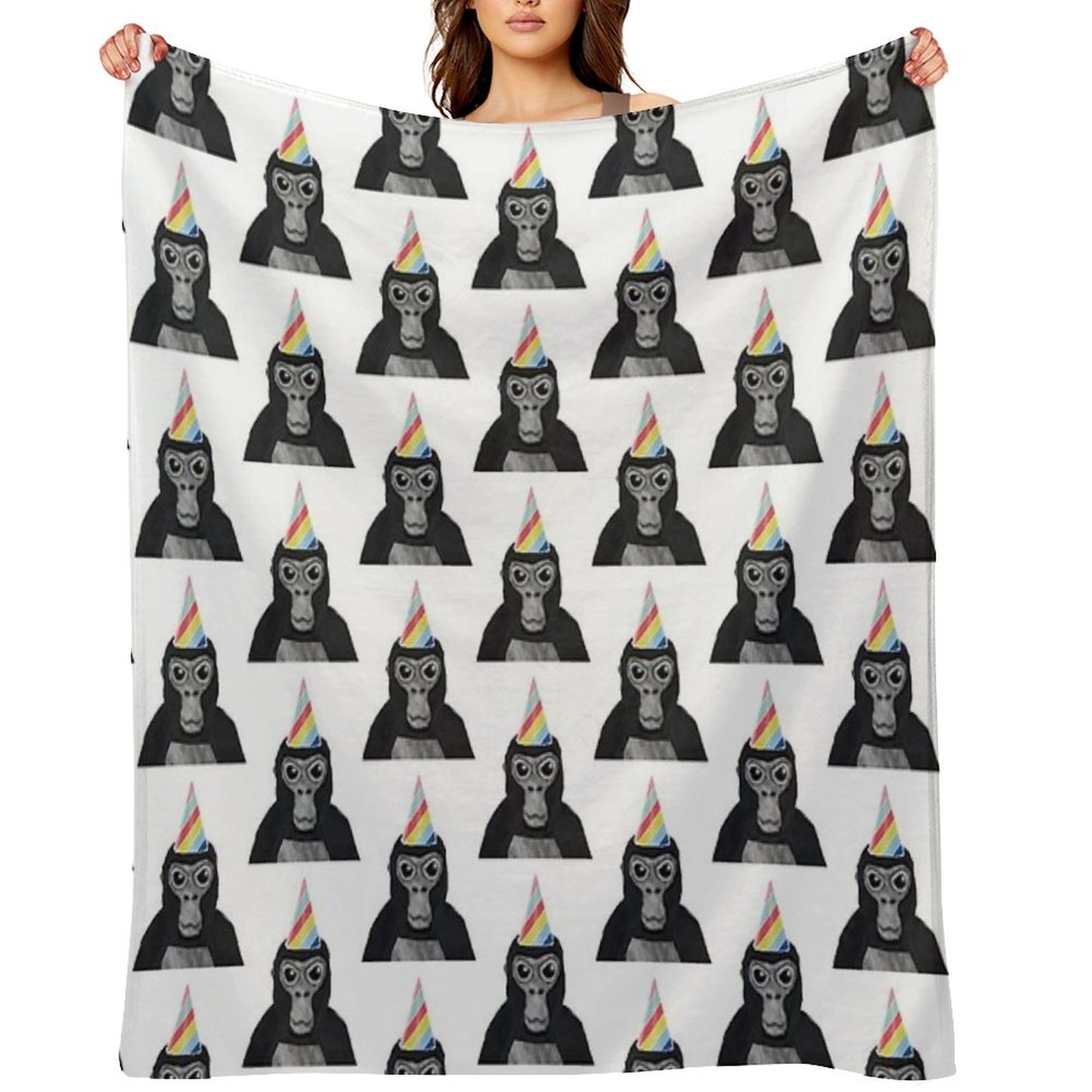 Gorilla Tag Monkey with Birthday Hat Throw Blanket