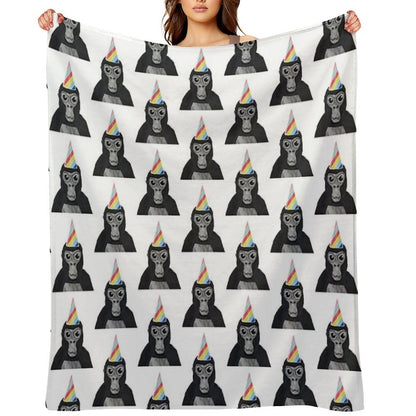 Gorilla Tag Monkey with Birthday Hat Throw Blanket