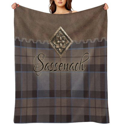 Outlander - Leather And Tartan with Metal Flower Accent Throw Blanket