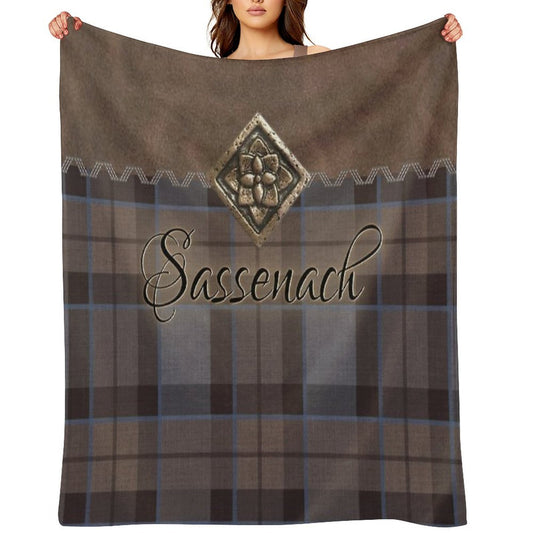 Outlander - Leather And Tartan with Metal Flower Accent Throw Blanket