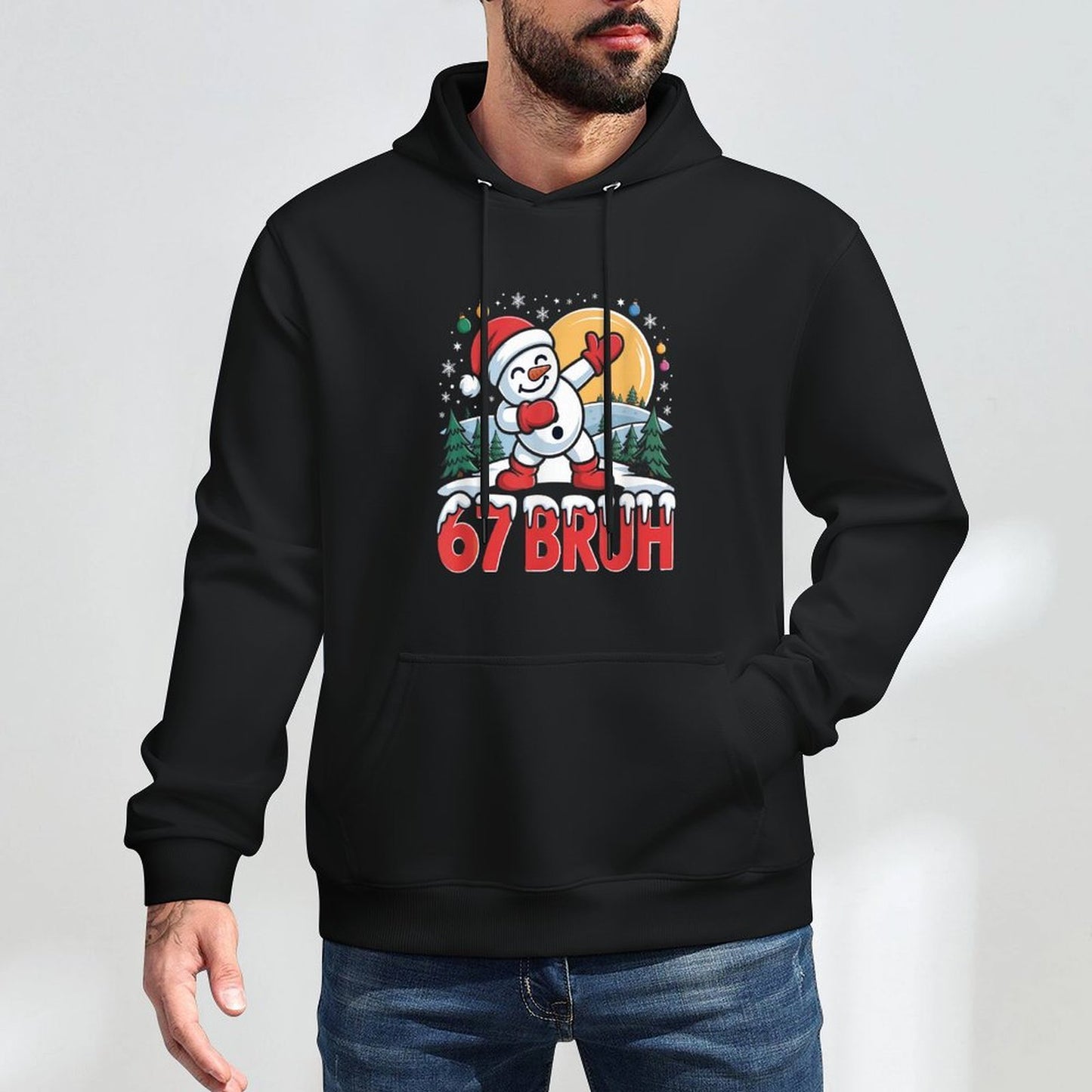 67 Bruh Funny Dabbing Snowman Santa Hat Winter Holiday Relaxed Fit Hoodie