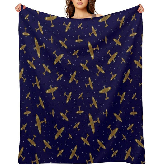 Spitfire War Planes in Flight on Navy Blue Throw Blanket