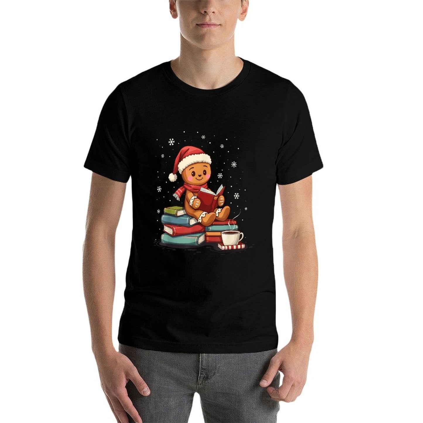 Gingerbread Reading Book Lovers Christmas Bookworm Librarian  Oversized Silhouette T-Shirt