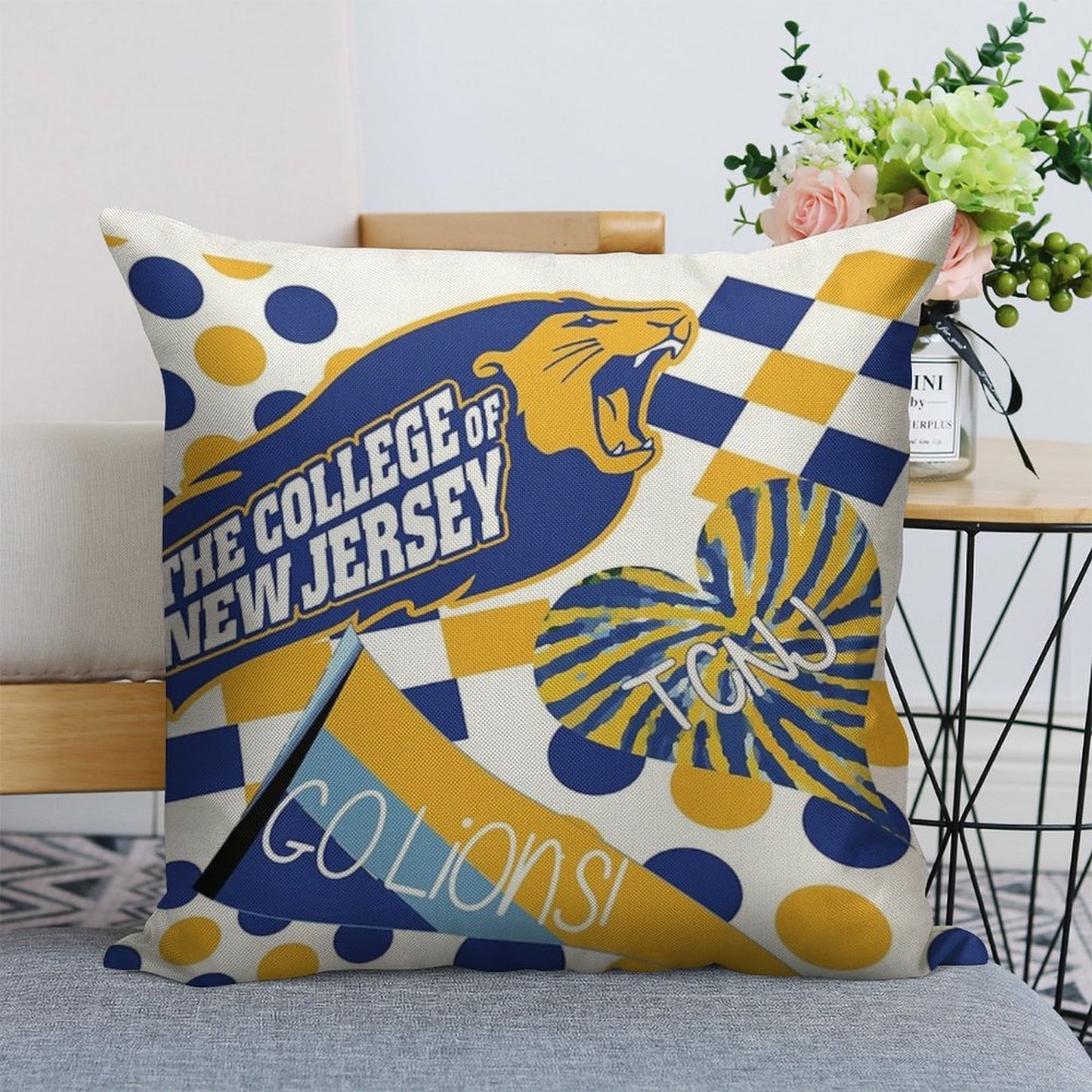 The College of New Jersey Collage Linen Throw Pillow Cover