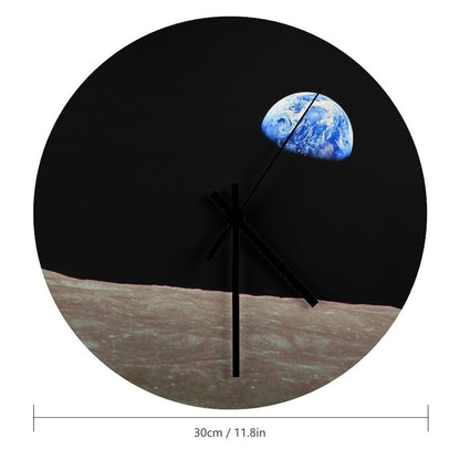 Earthrise Over The Lunar Surface. Wall Clock