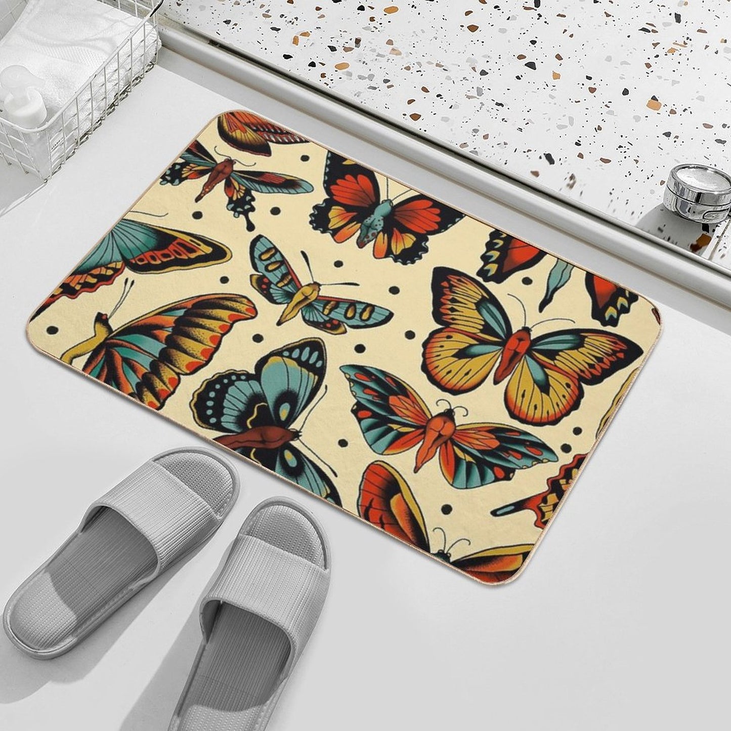 Butterflies Traditional Tattoo Flash Bath Mat