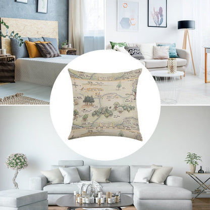 Hundred Acre Wood Map Linen Throw Pillow Cover