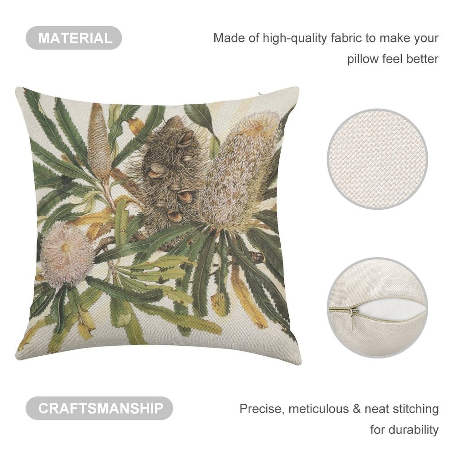 Banksia Serrata Linen Throw Pillow Cover