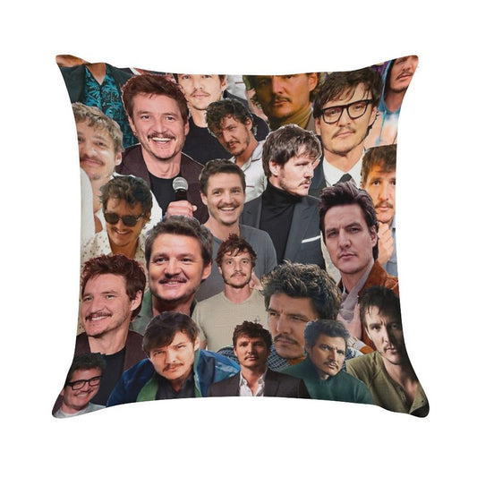 Pedro Pascal Photo Collage Soft Luxury Feel Throw Pillow
