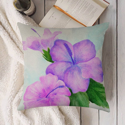 Hibiscus Watercolor Linen Throw Pillow Cover